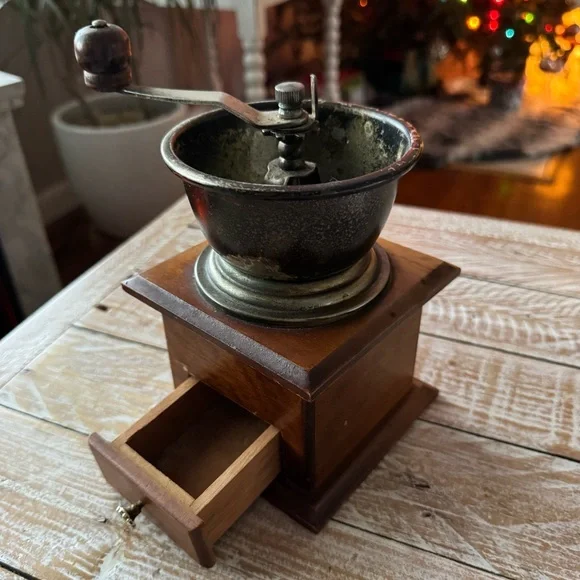 ☕️Vintage Wooden Coffee Grinder w/ Drawer & Hand Crank☕️